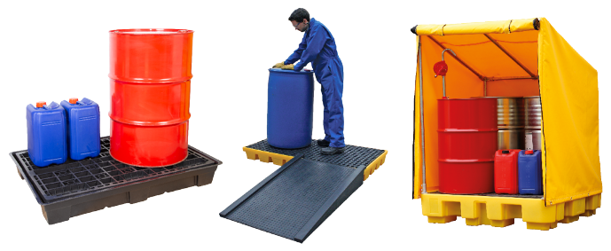 Workfloors and spillpallets for oil drums and containers