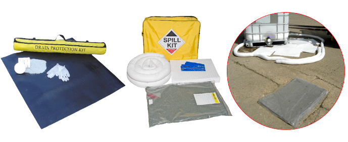 Spill Kits for protecting drains from spilled oil and liquids